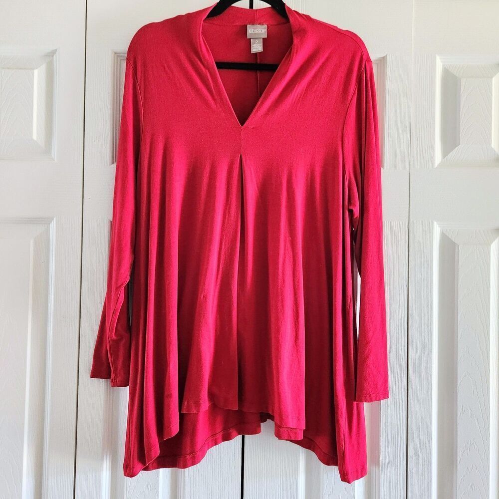 Chico's Women's Tunic Flowy Batwing Hem Top, Size Medium